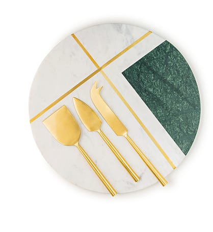 Gauri Kohli Marble Cheese Board With Knives